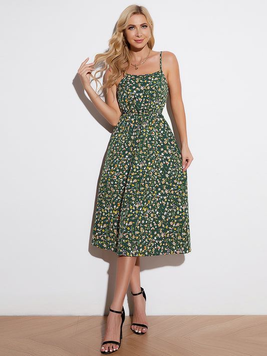 Ditsy Floral Tied Spaghetti Strap Dress apparel & accessories