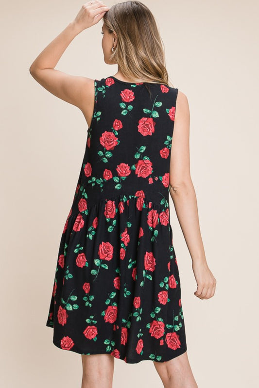 BOMBOM Floral Ruched Tank Dress Dresses & Tops