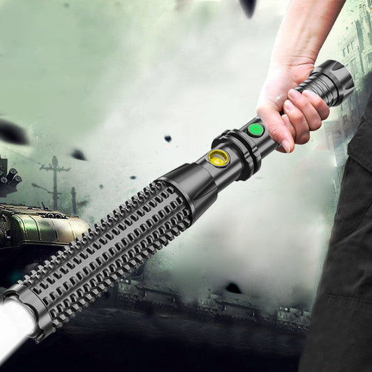 Self-Defense Wolf Tooth Stick Outdoor USB Rechargeable Car Led Security Patrol Broken Window Power Flashlight Gadgets