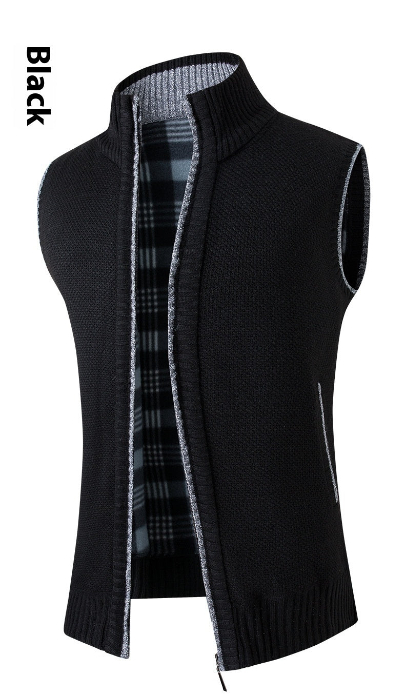 Cardigan Sweater Vest Man Stand Collar Fleece-lined Thickened men's clothing