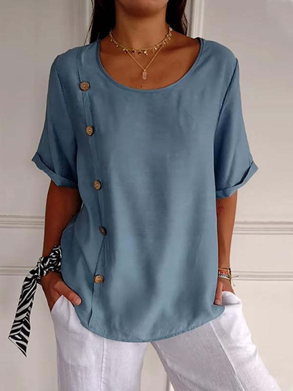 Casual Cotton And Linen Style Shirt Single Row Button Top Women's European And American apparel & accessories