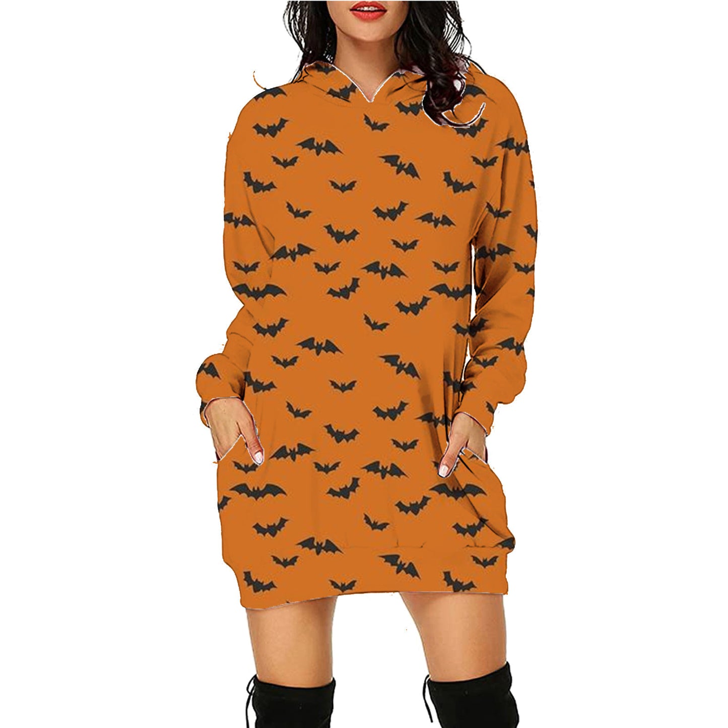 Halloween Print Long Hoodie With Pockets halloween