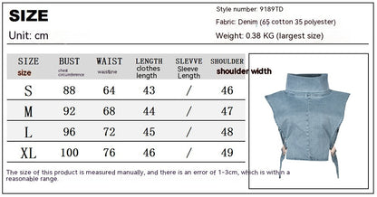 Lace-up Turtleneck Wash Sleeveless Denim Short Vest apparel & accessories