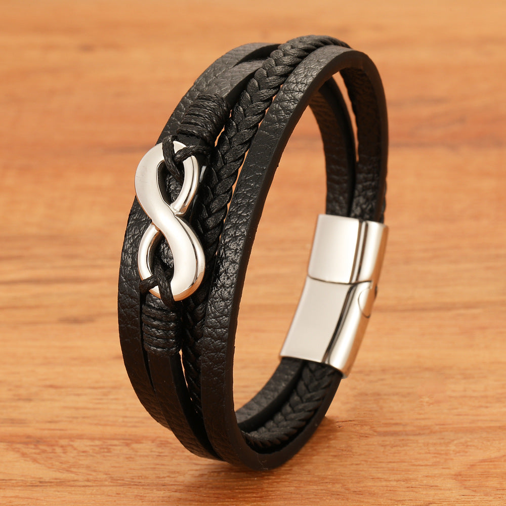 Digital 8 Multi-layer Leather Bracelet Men's Bracelet Leather Rope Jewelry