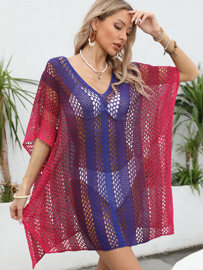 Openwork Contrast V-Neck Cover-Up apparel & accessories