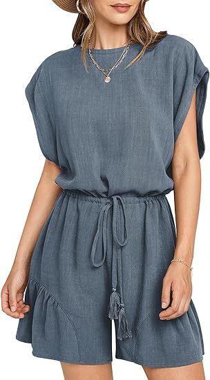 Cotton And Linen Jumpsuit Loose Waist Short Sleeve Women apparel & accessories