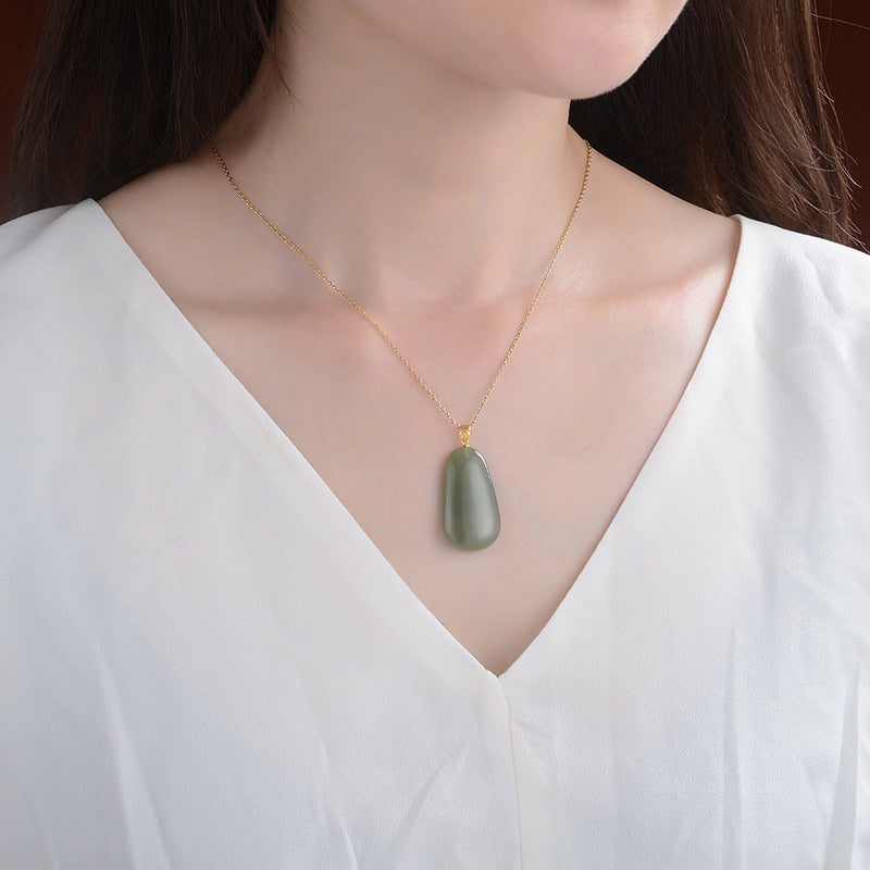 18K Gold plated Natural Jade Gray Pendant Jewelry