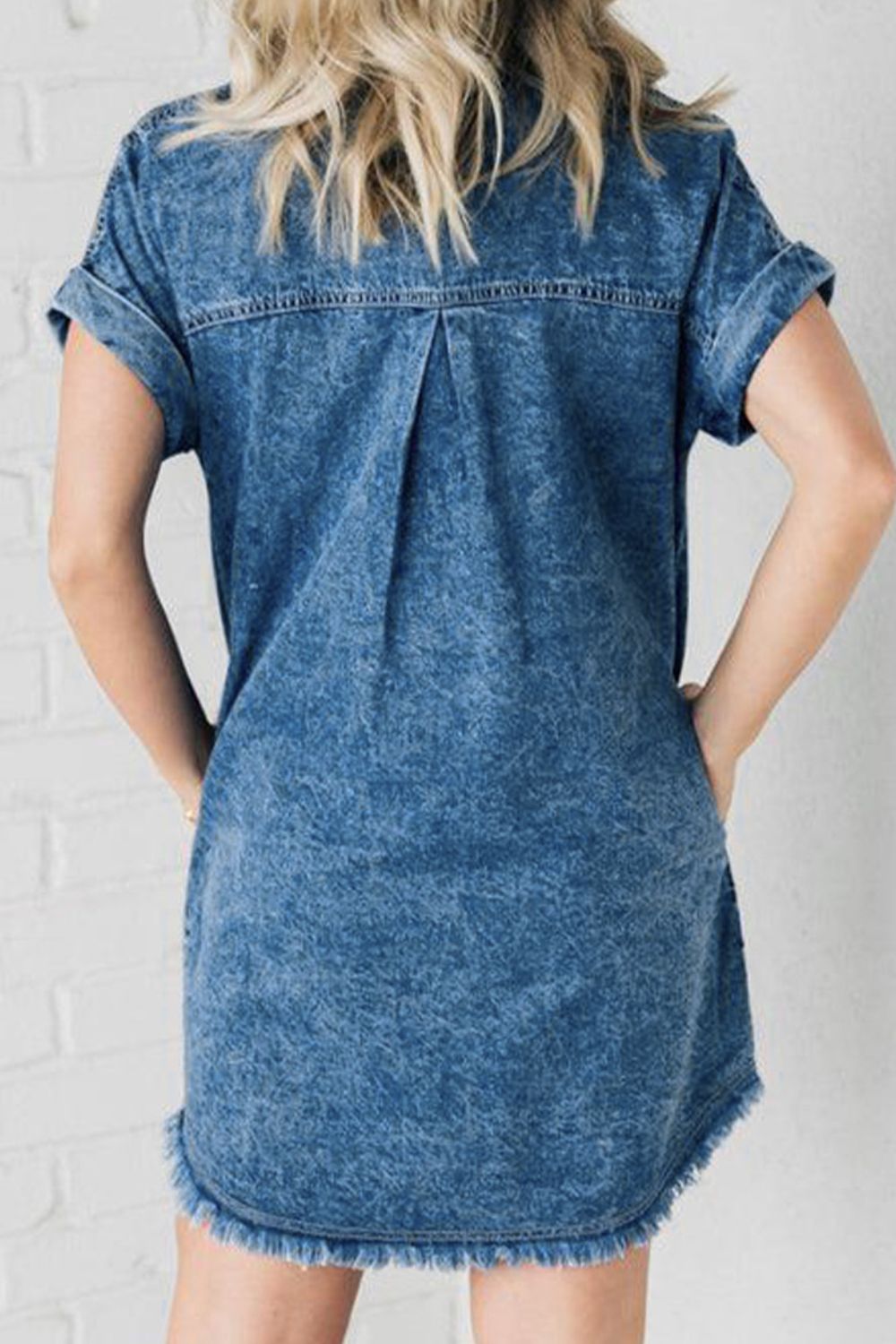 Raw Hem Pocketed Cap Sleeve Denim Dress apparel & accessories