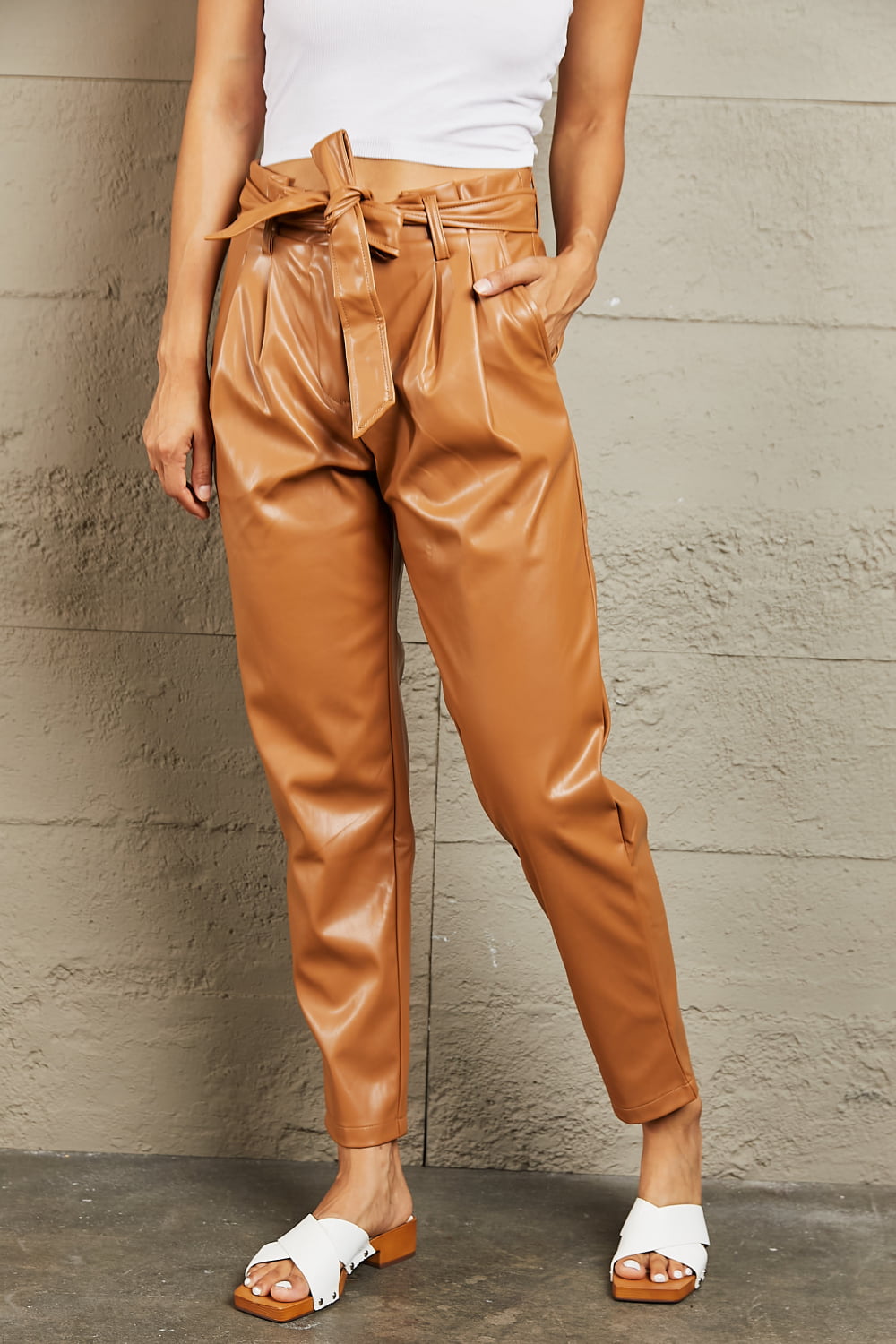 HEYSON Powerful You Full Size Faux Leather Paperbag Waist Pants Bottom wear