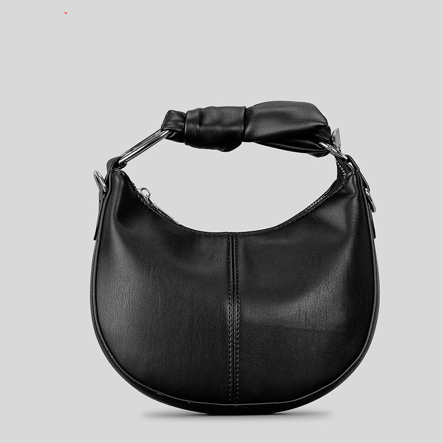 Fashionable Simple Soft Pu Saddle Bag Women's Niche Stitching Knotted Handbag apparel & accessories