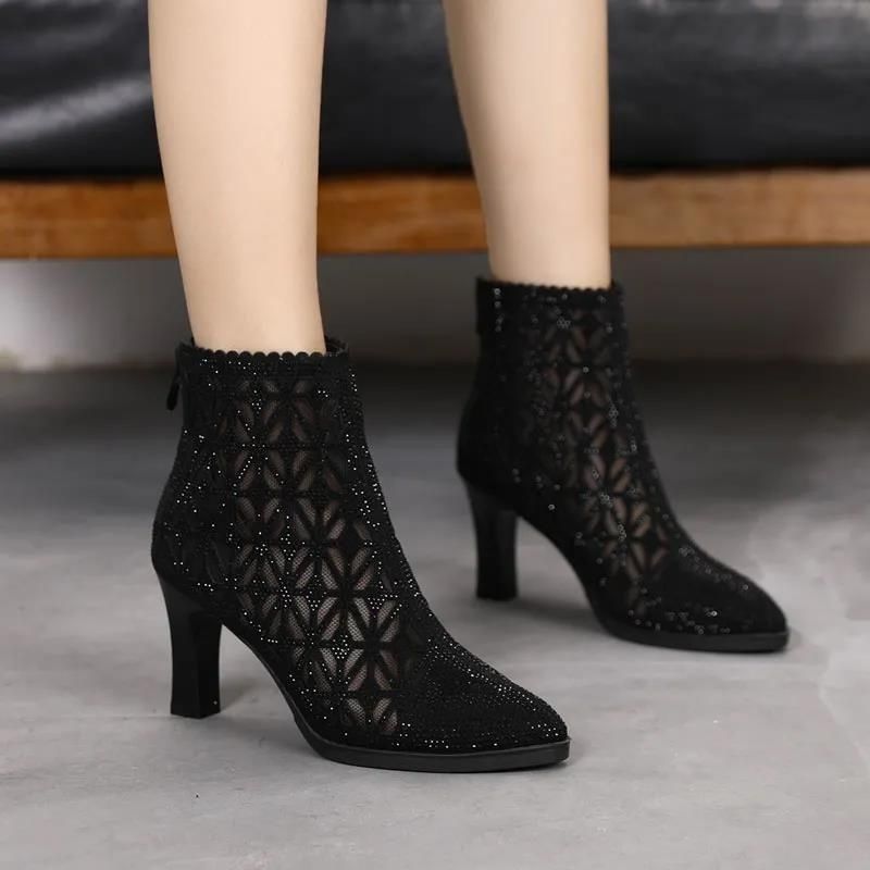 High Heel Hollow-out Pointed Toe Boots Shoes & Bags