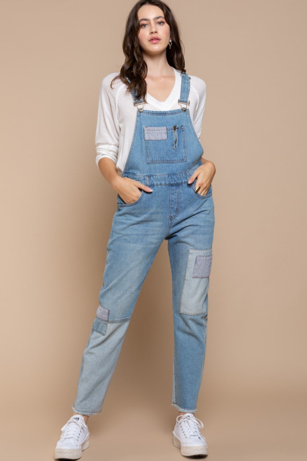 POL Front Chest Zipper Slim Leg Denim Overalls apparel & accessories