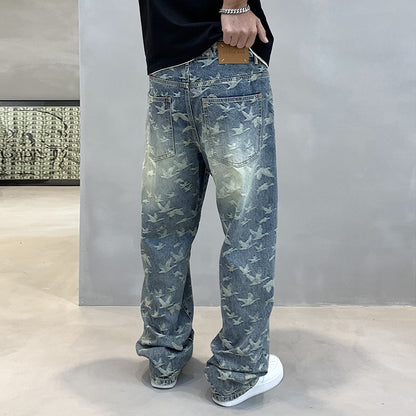 Men's Jacquard Denim Straight-leg Pants men's clothing