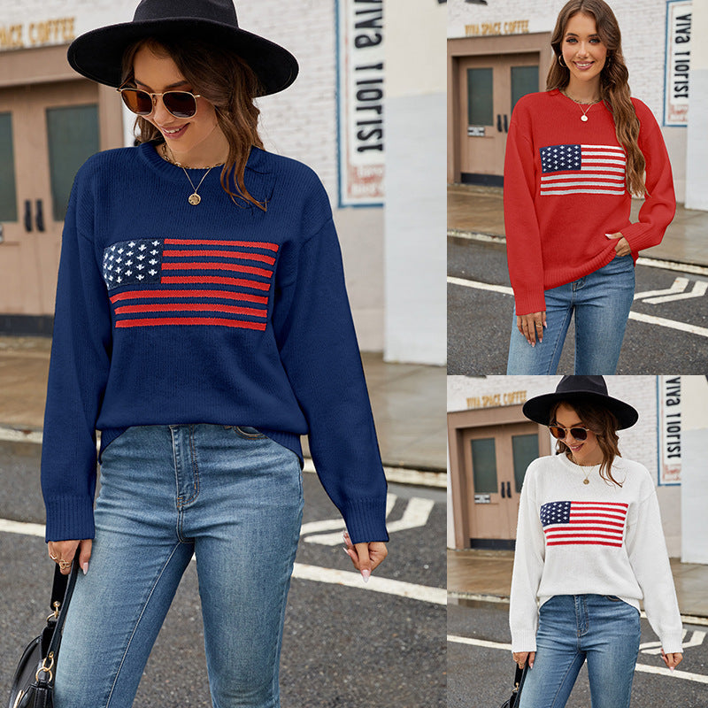 Round Neck Flag Fashion Sweater Women apparels & accessories