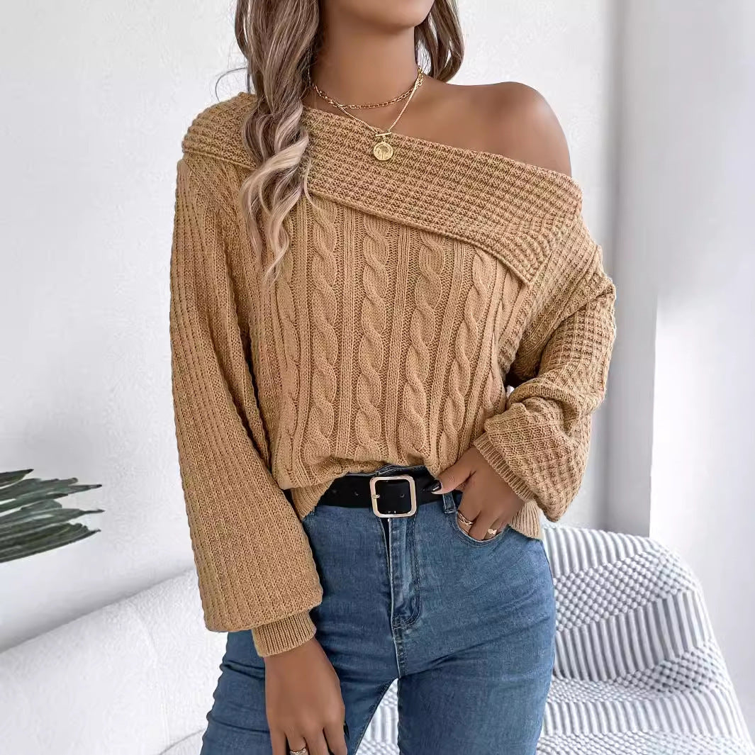 Off-the-shoulder Twist Long Sleeve Pullover apparels & accessories