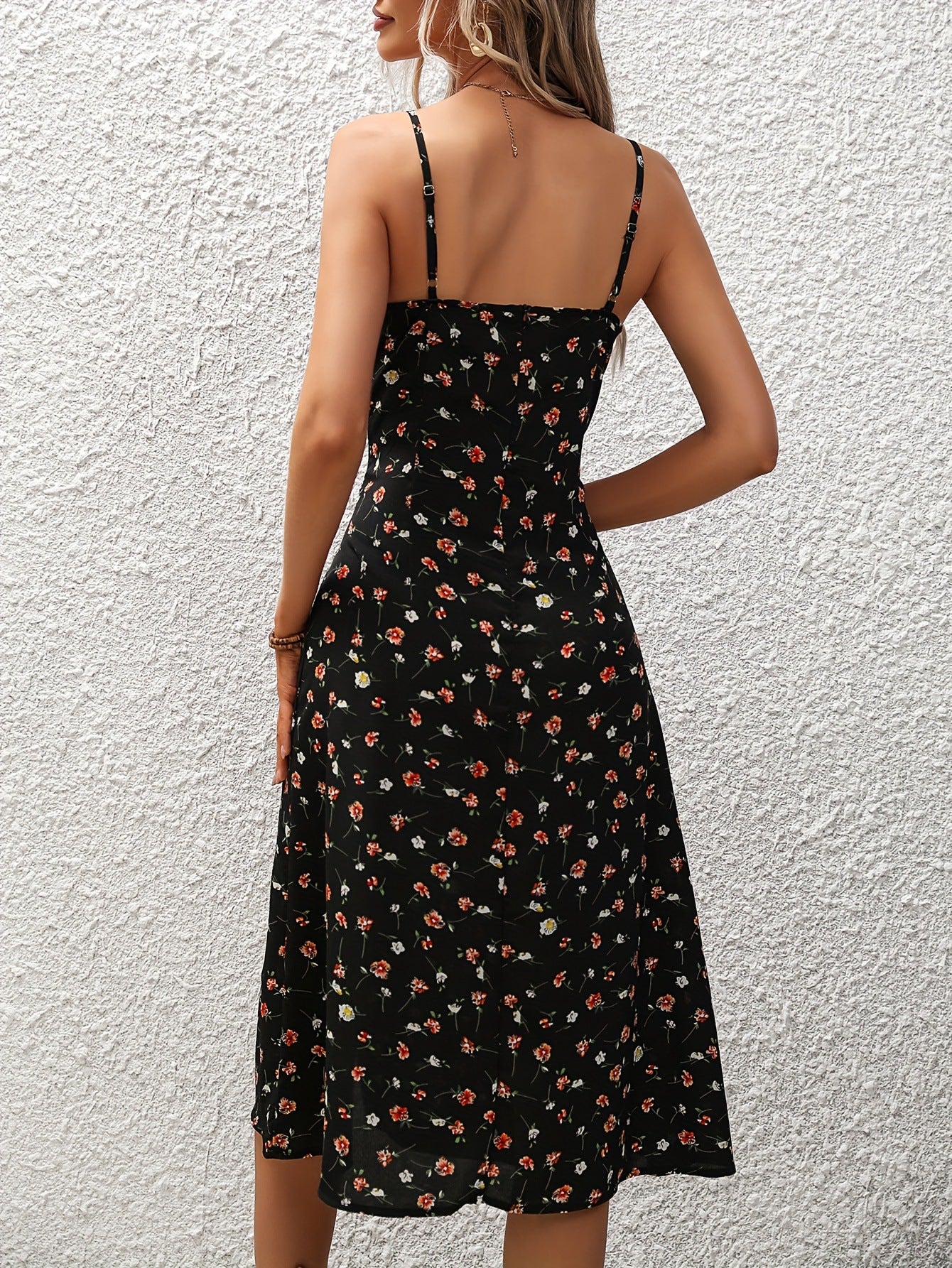 Polka Dot Print Suspender Dress Summer Sexy Slit Long Dresses For Womens Clothing apparel & accessories