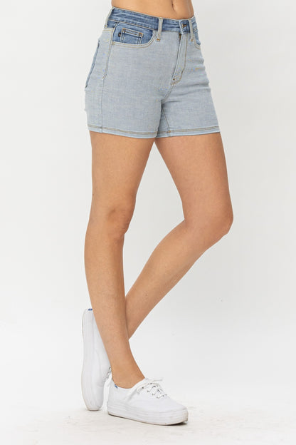 Judy Blue Full Size Color Block Denim Shorts shorts
