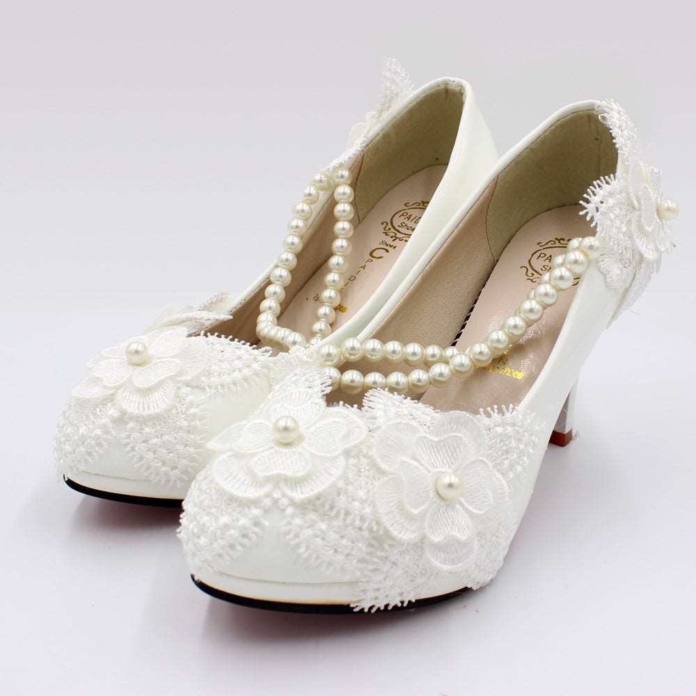 Floral White High Heels Shoes & Bags