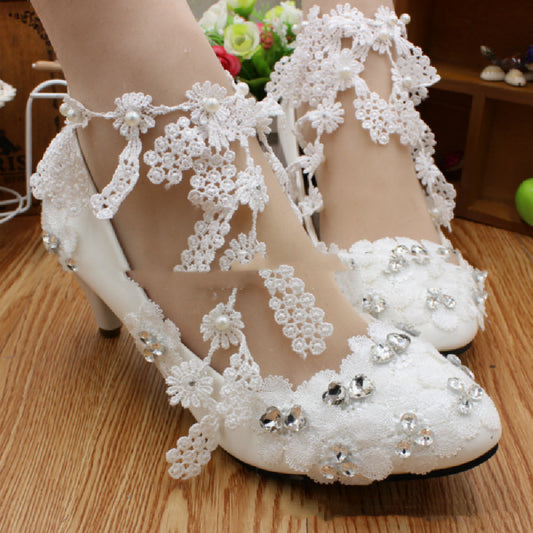Wedding White Anklet High Heels Shoes & Bags