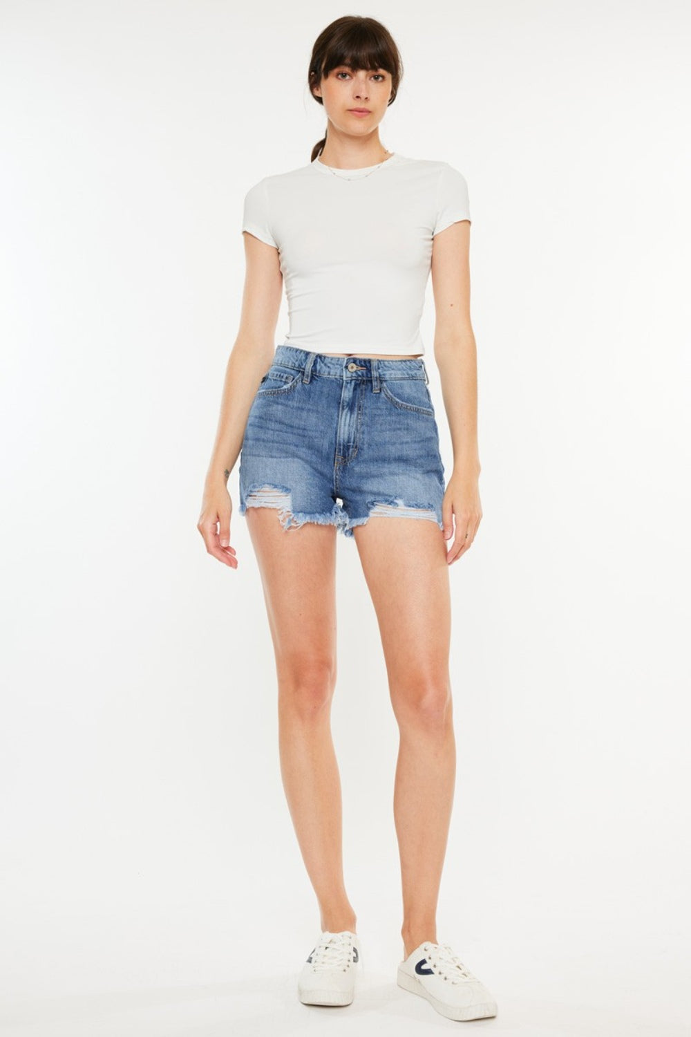 Kancan Distressed Raw Hem High Waist Denim Shorts Bottom wear