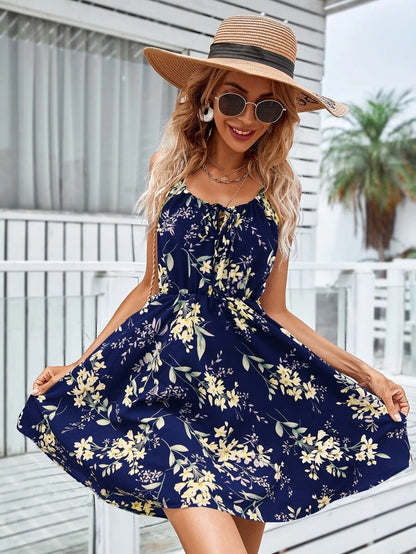 Floral Print Suspender Dress With Elastic Waist Design Fashion Summer Short Dresses Womens Clothing apparel & accessories