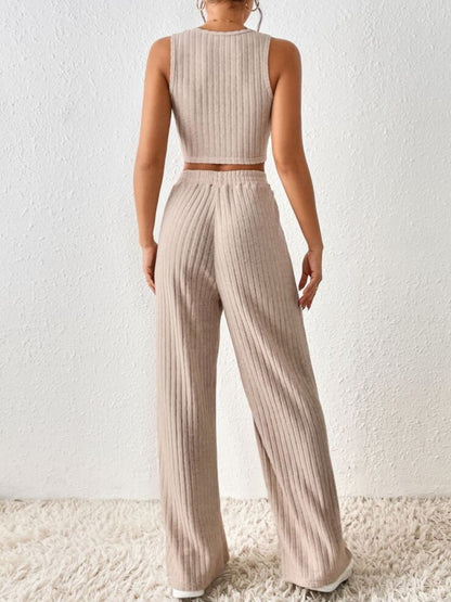 Ribbed Round Neck Tank and Pants Sweater Set apparel & accessories