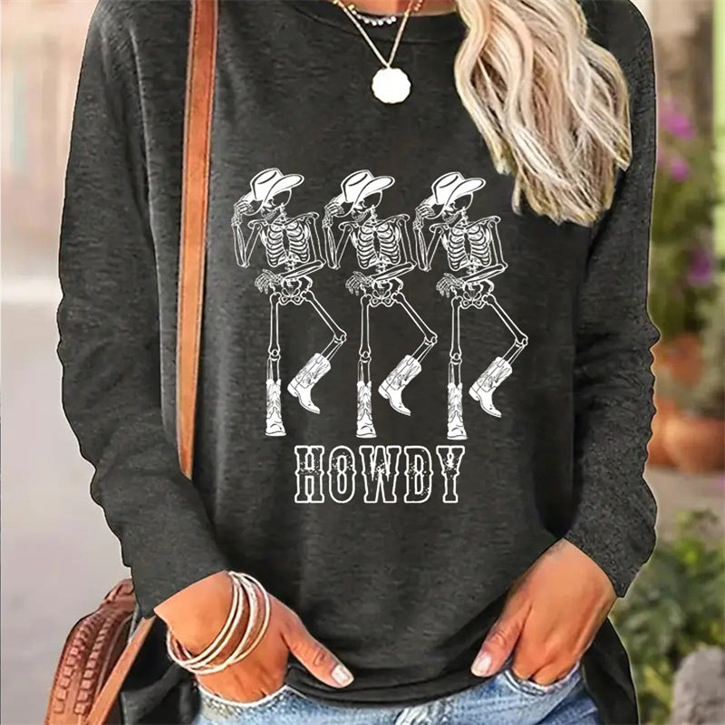 Autumn Women Casual Simple Pattern Printed Round Neck Long Sleeve T-shirt apparels & accessories