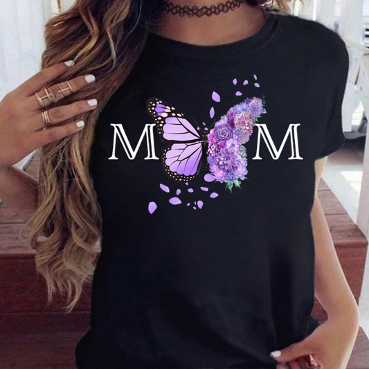 European And American Butterfly Mom Digital Printing Casual Round Neck T-shirt apparel & accessories