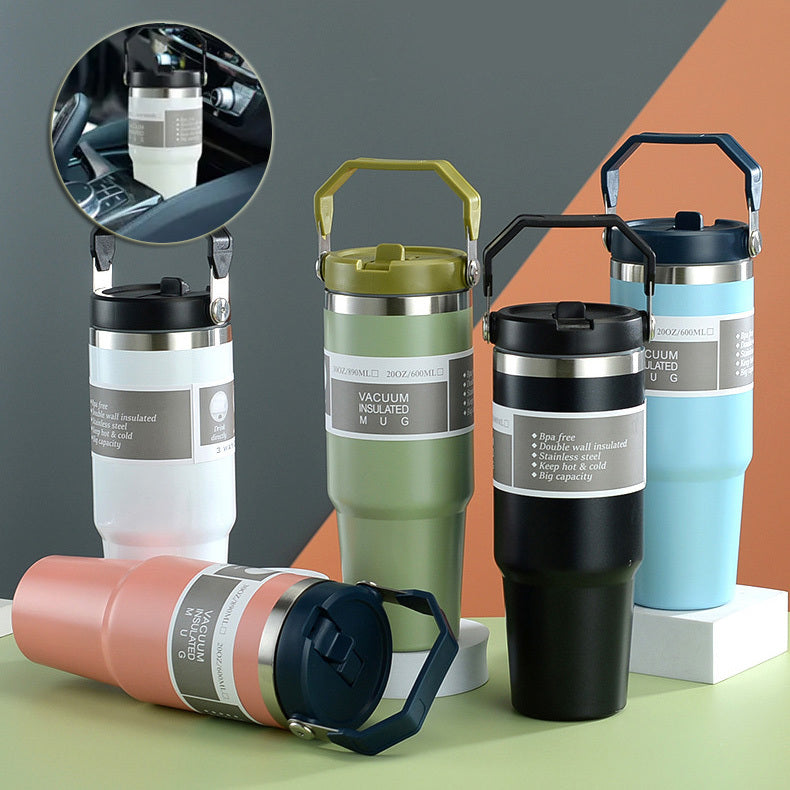 Portable Car Cup Stainless Steel Cup Travel Sports Water Bottle With Handle Cover Coffee Tumbler Cup HOME