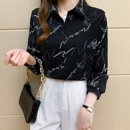 French Ink Painting Print Chiffon Shirt Women apparel & accessories