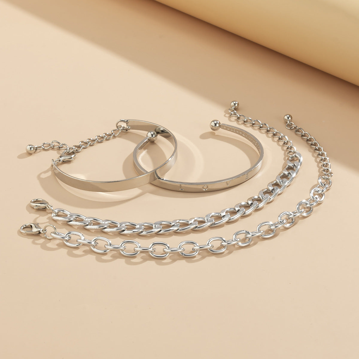 Simple And Smooth C-shaped Hollow Chain Bracelet Set Jewelry