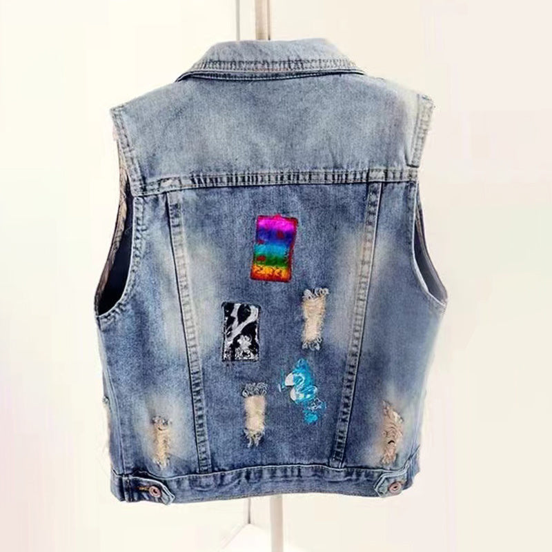 Women's Short Slim Denim Vest Personalized apparels & accessories