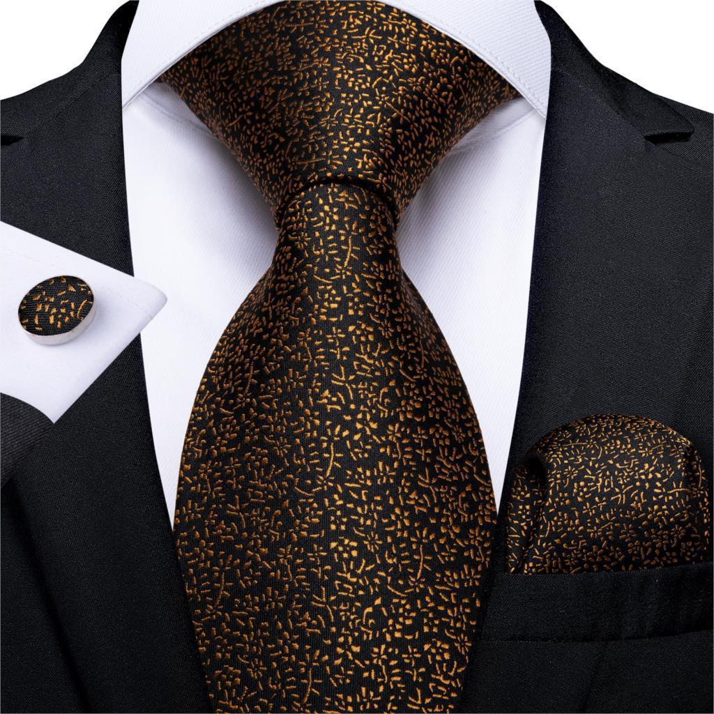 Men's Tie Luxury Black And Gold Striped Silk Woven apparels & accessories