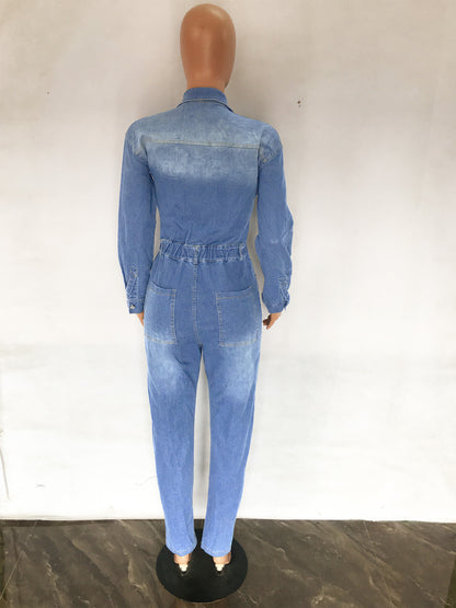 Slim-fit Stretch Foot Wash Denim Jumpsuit apparel & accessories