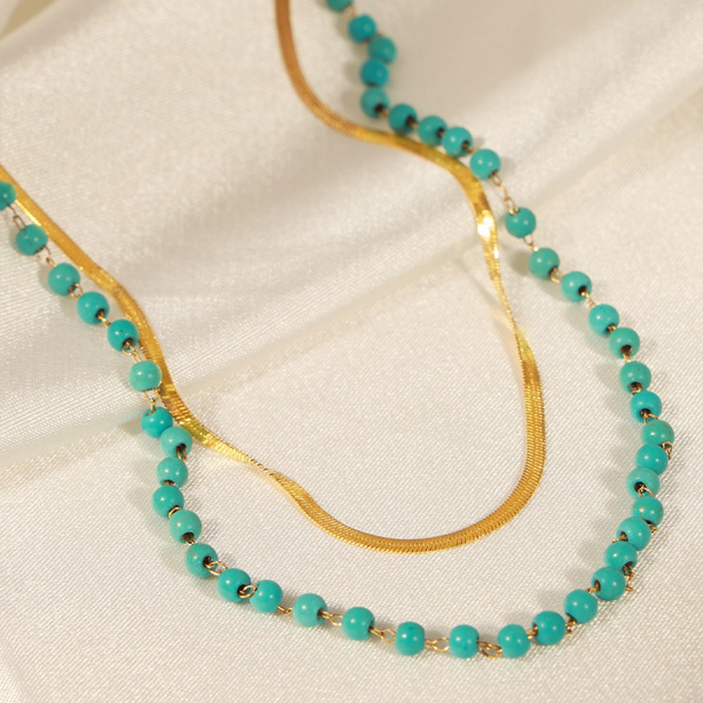 Turquoise Titanium Steel Double-Layered Necklace apparel & accessories