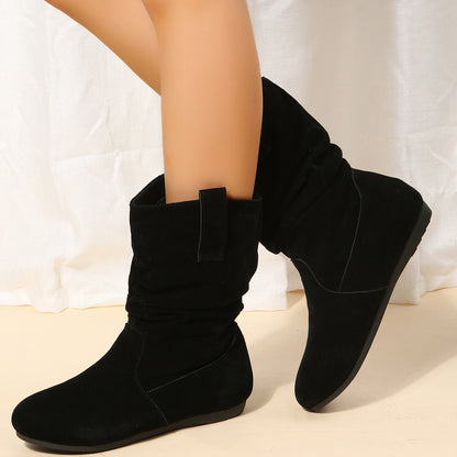 Round Toe Flat Suede Mid-calf Boot Shoes & Bags