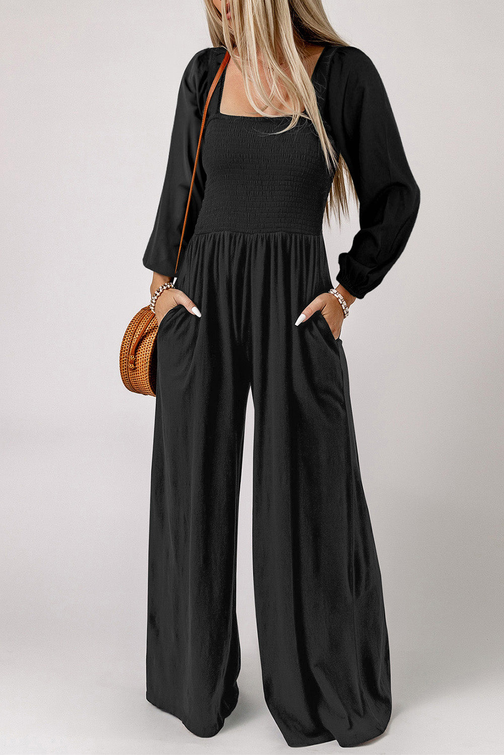 Square Neck Raglan Sleeve Jumpsuit with Pocket Bottom wear