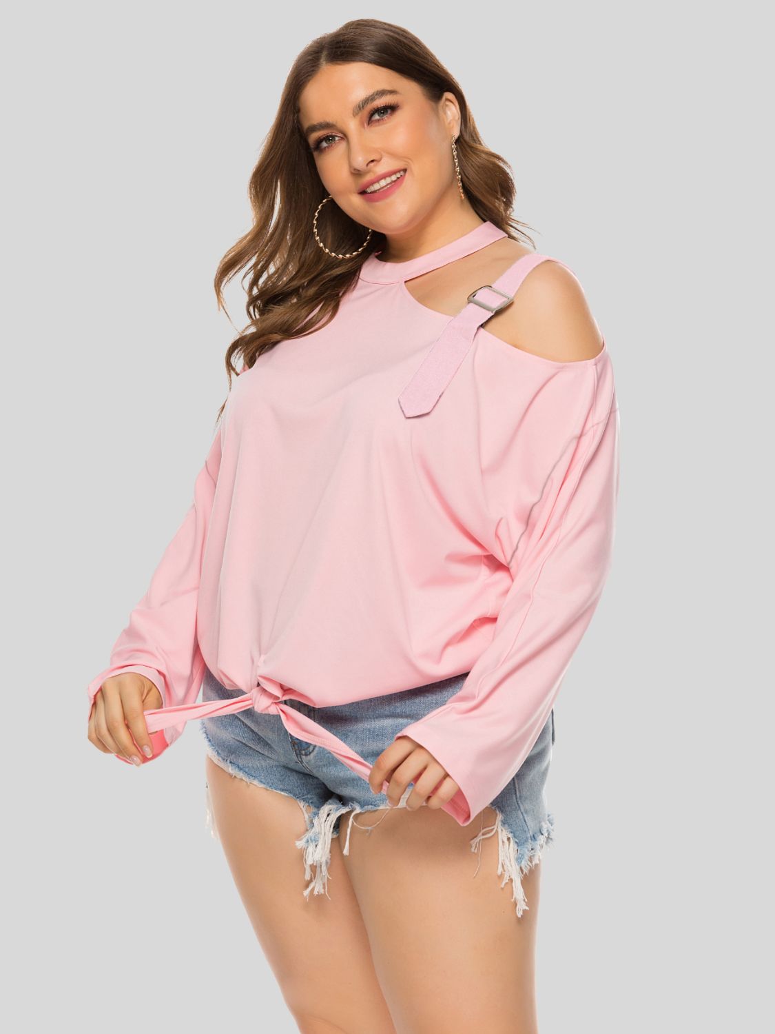 Plus Size Cold-Shoulder Tied Top apparel & accessories