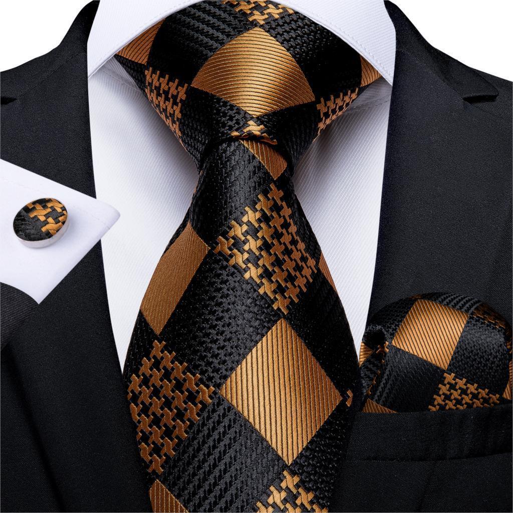 Men's Tie Luxury Black And Gold Striped Silk Woven apparels & accessories