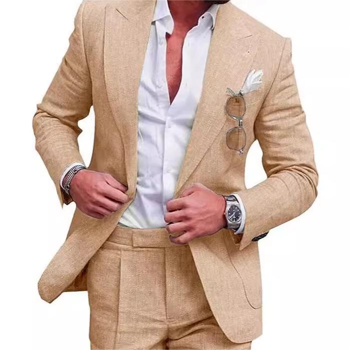 Men's Large Single Row One Button Solid Color Suit Two-piece Set apparel & accessories