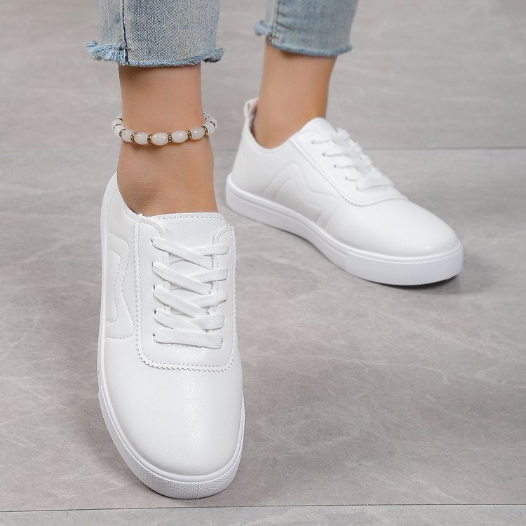 Round Toe Flat Bottom Lace Up White Shoes Shoes & Bags