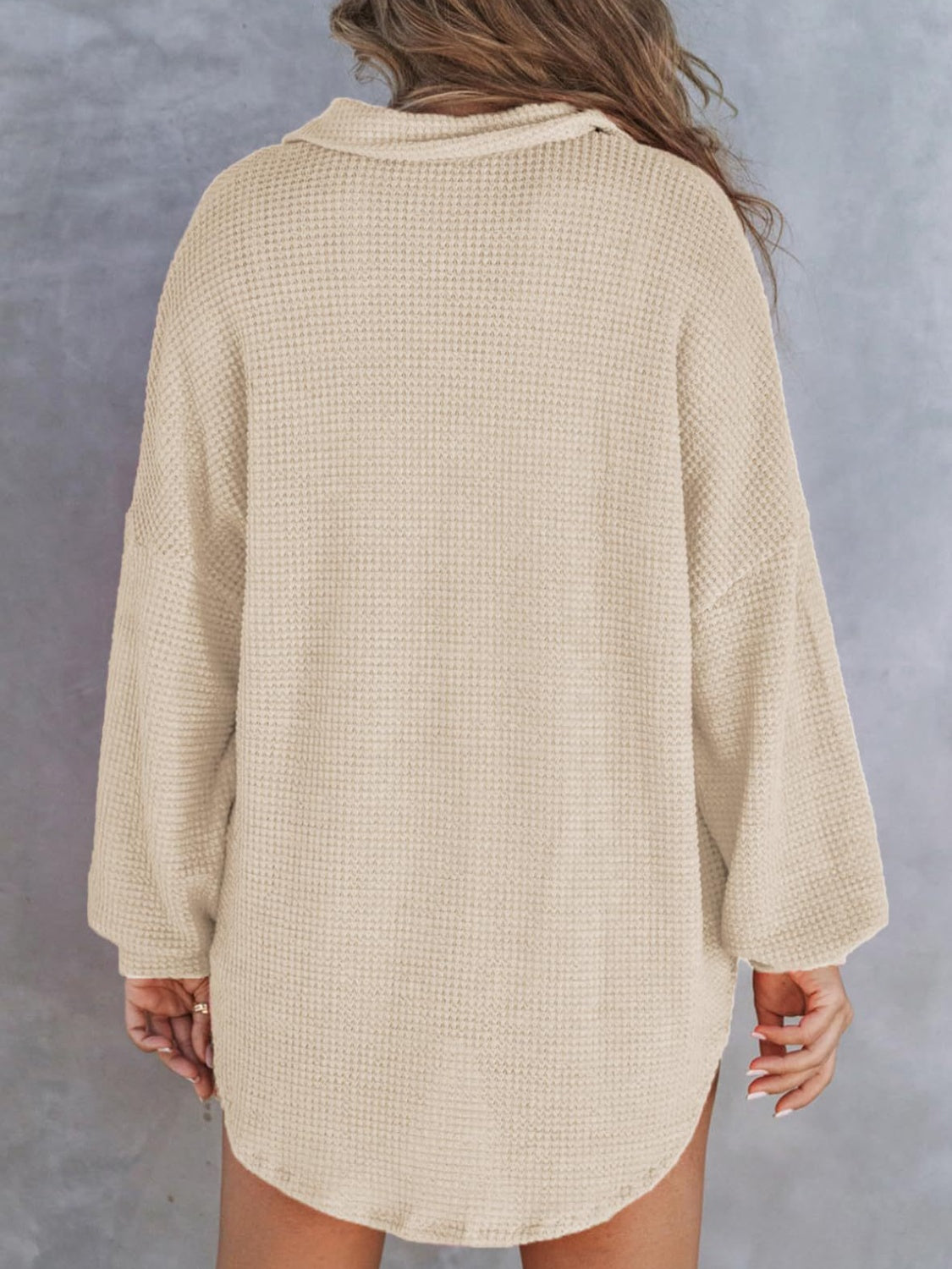 Waffle-Knit Dropped Shoulder Long Sleeve Sweatshirt Dresses & Tops