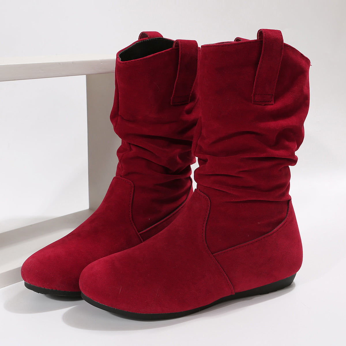 Round Toe Flat Suede Mid-calf Boot Shoes & Bags