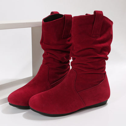 Round Toe Flat Suede Mid-calf Boot Shoes & Bags