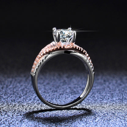 Mosan Diamond  Female Silver Ring Gold Exaggerated Two Colors Jewelry