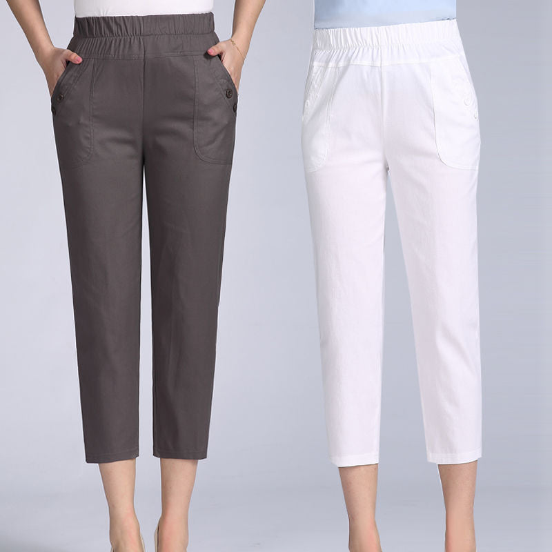 Thin Cotton Cropped Summer Elastic Waist Women's Pants apparel & accessories