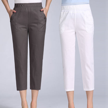 Thin Cotton Cropped Summer Elastic Waist Women's Pants apparel & accessories