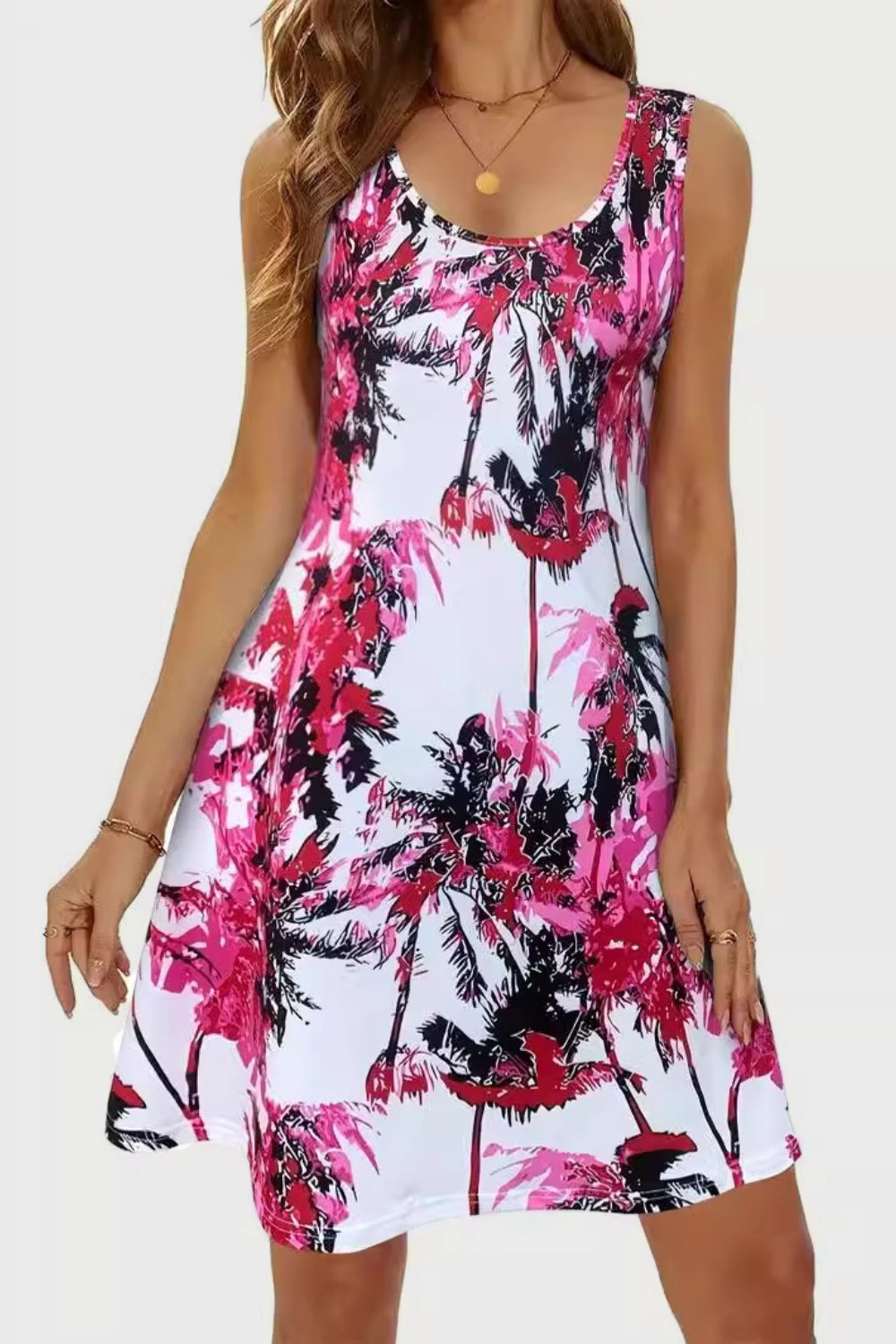 Printed Scoop Neck Wide Strap Mini Dress Dresses & Tops