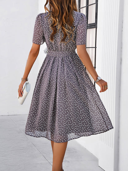 Printed Round Neck Short Sleeve Dress Dresses & Tops