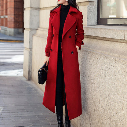 Women's Coat Woolen Extended Suit Collar Trench Coat 0